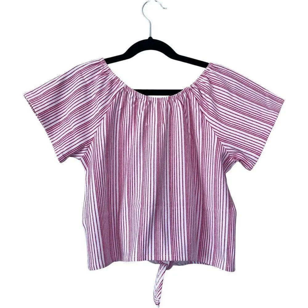 NWT! Vignette Girls Red White Striped Tie Front Top Size 10Y